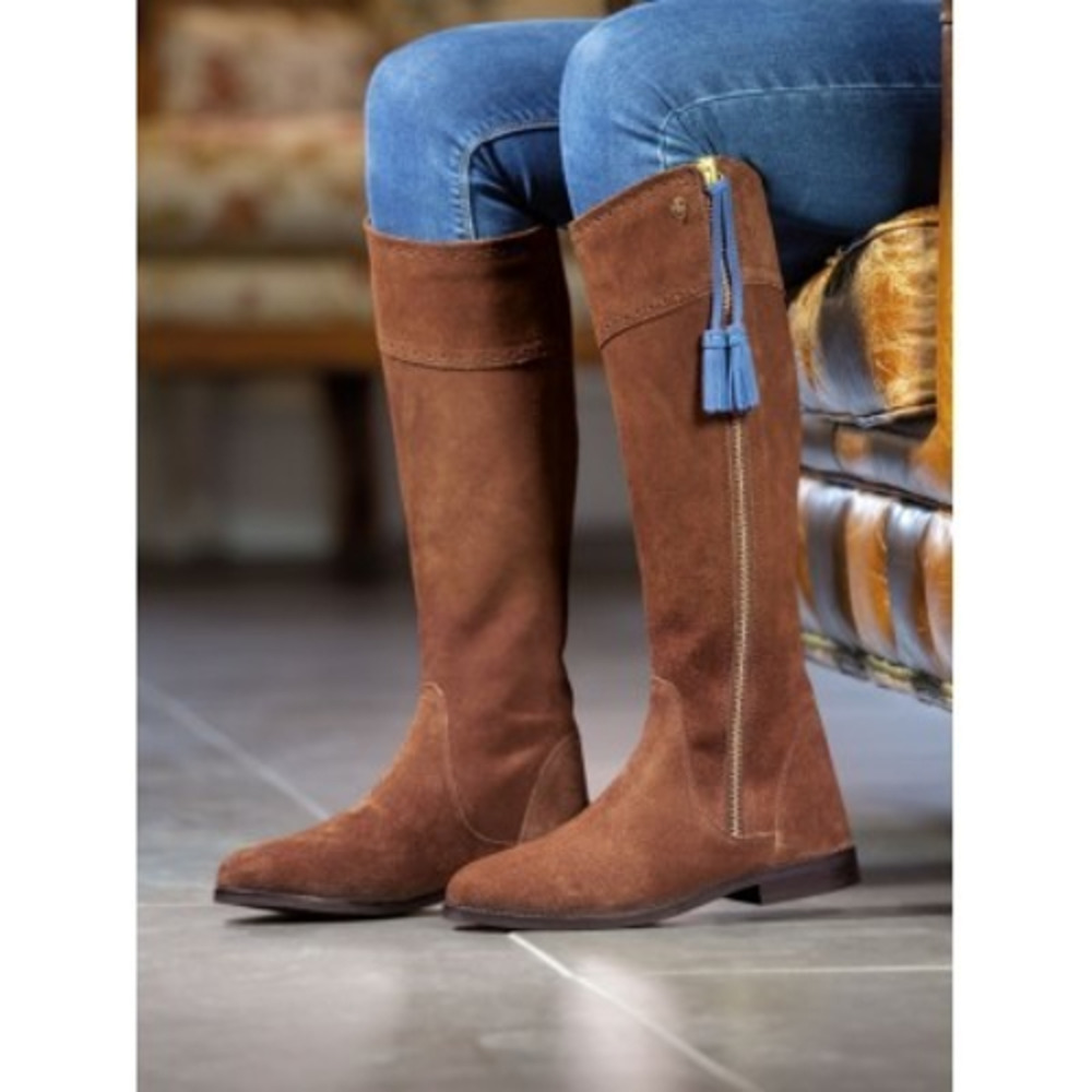 Shires Moretta Florenza Tall Suede Riding Boots Sz 6 Wide Calf Brown w/Tassels